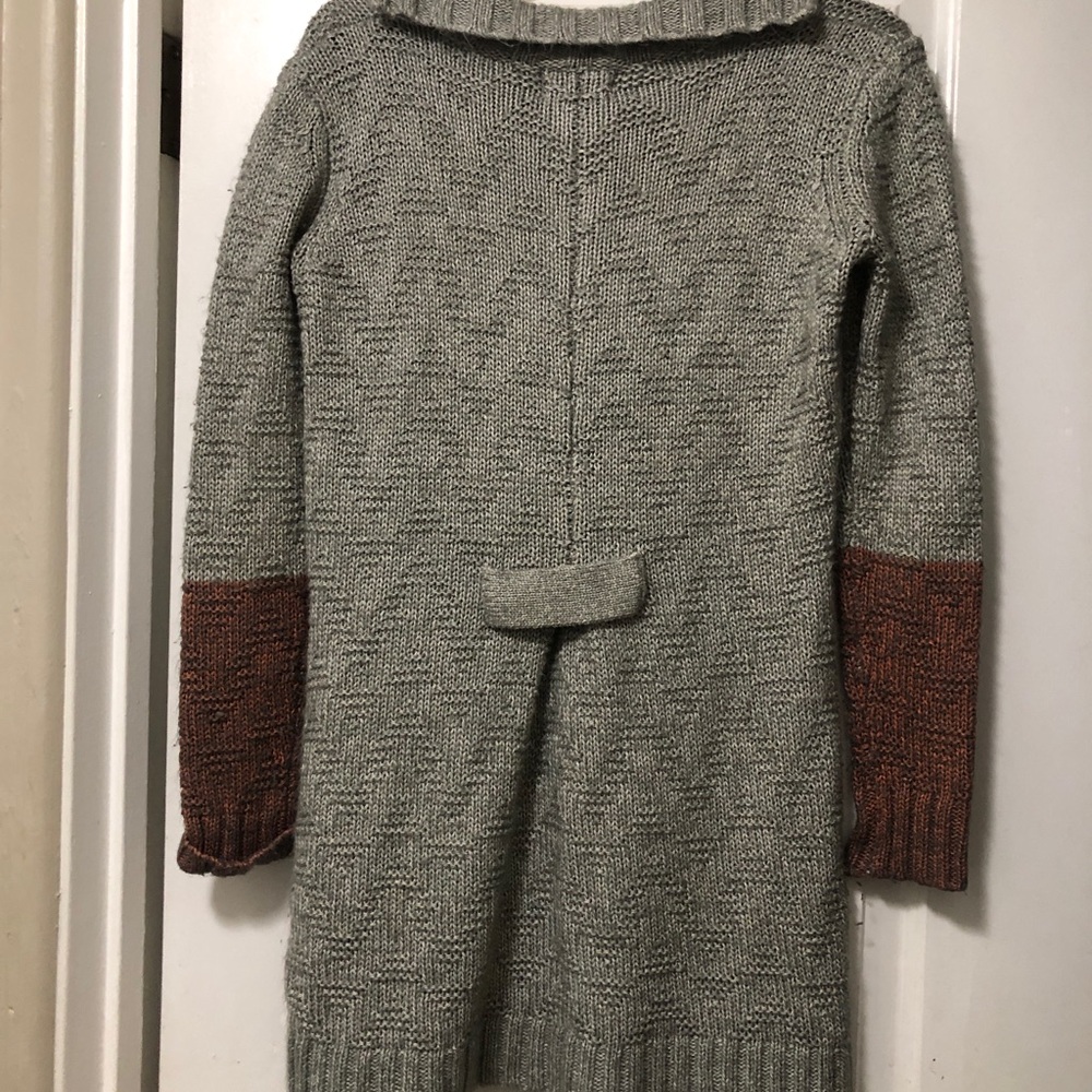 Yoon Long Open-Front Cardigan Sweater in Light Gray with Rust Accents Size Small - Picture 4 of 8